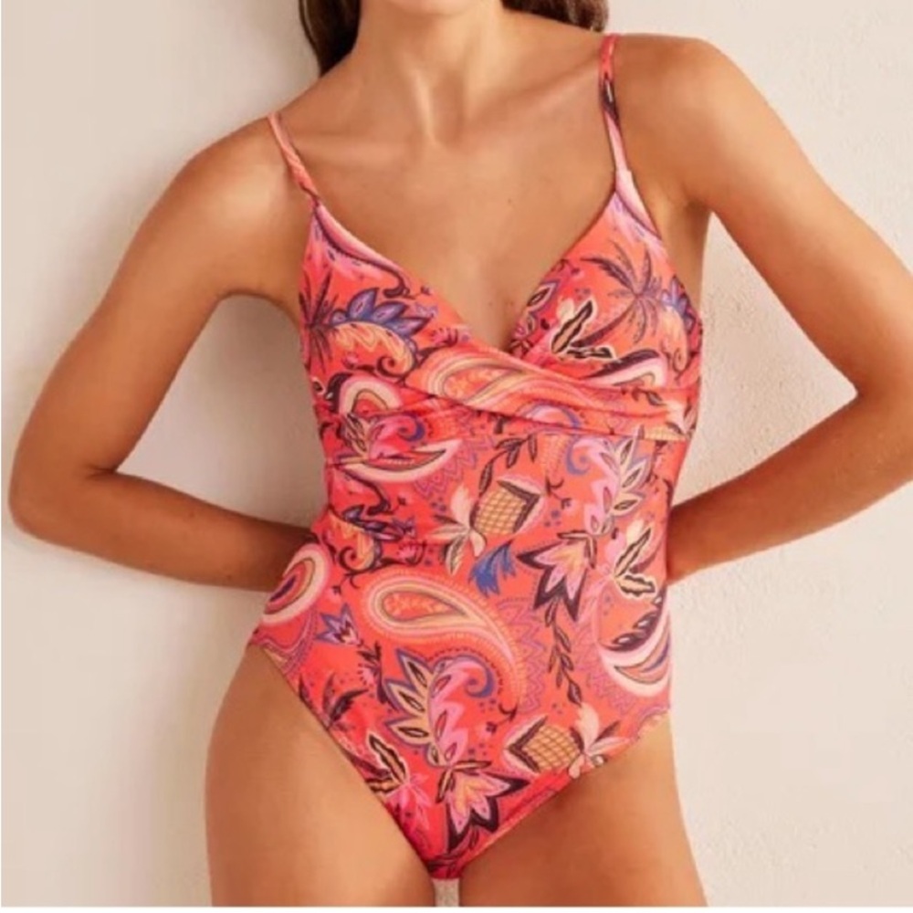 Boden Pink & Coral Paisley One-Piece Swimsuit
